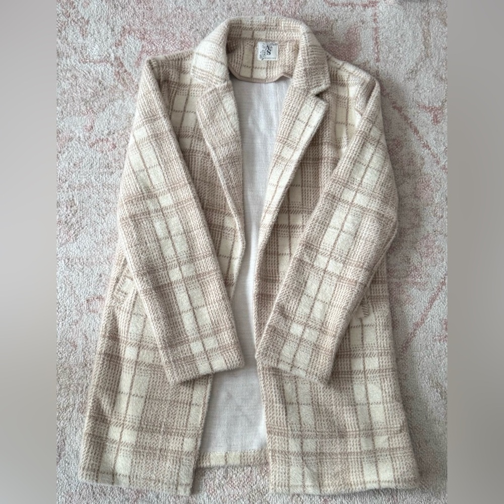 Altar'd State Plaid Beige Women's Long Wool Coat; Never Worn